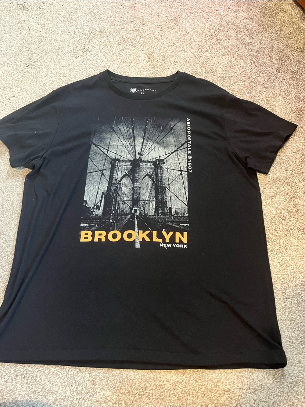 Aeropostale Black Graphic 'Brooklyn' Tee with Yellow Print